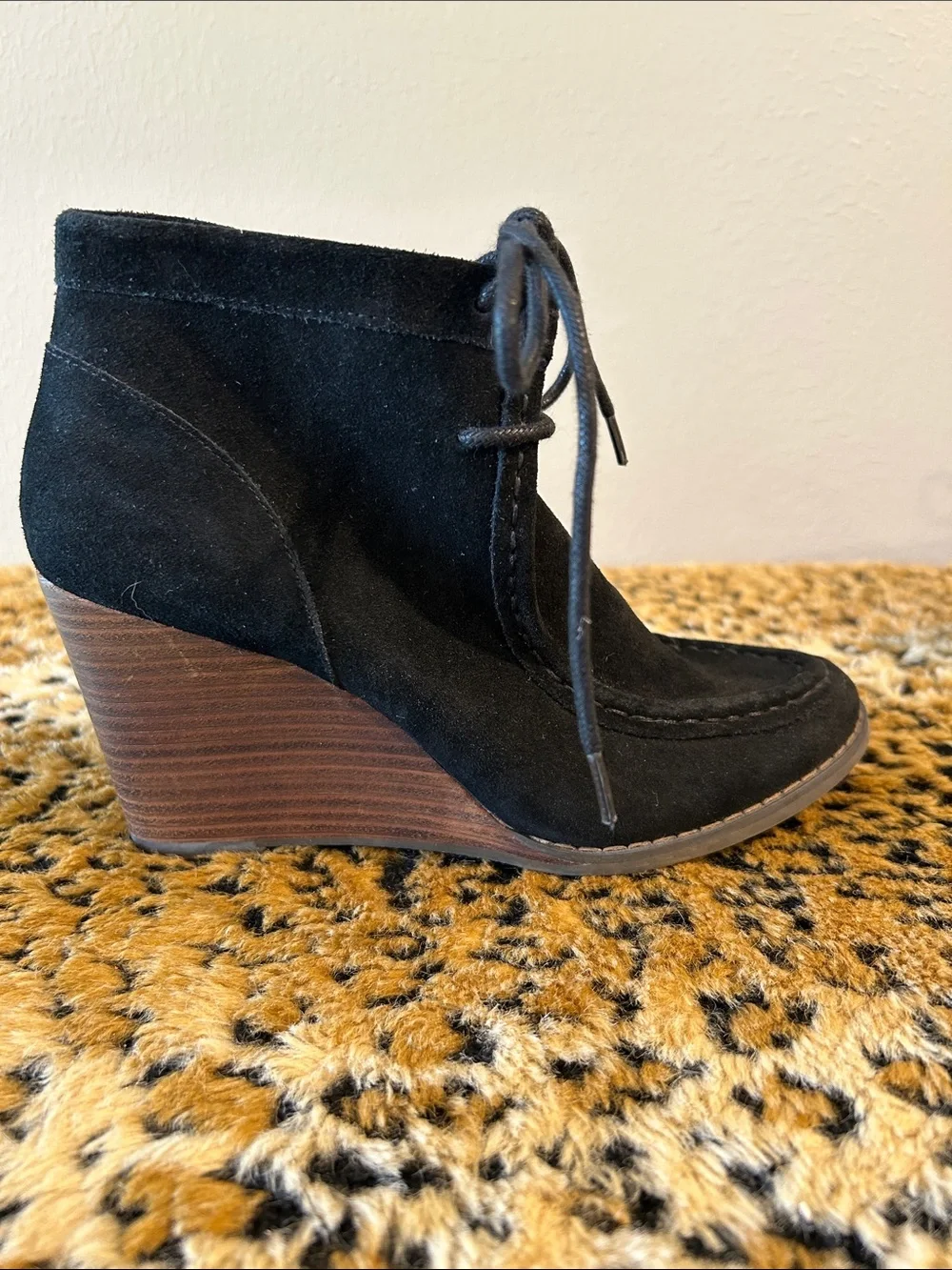 Lucky Brand Black Suede Wedge Ankle Booties
